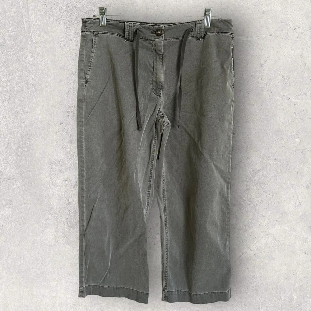 J‎ Jill Womens size 10 Gray Cropped Chino Pants Tencel Cotton Drawstring Boho